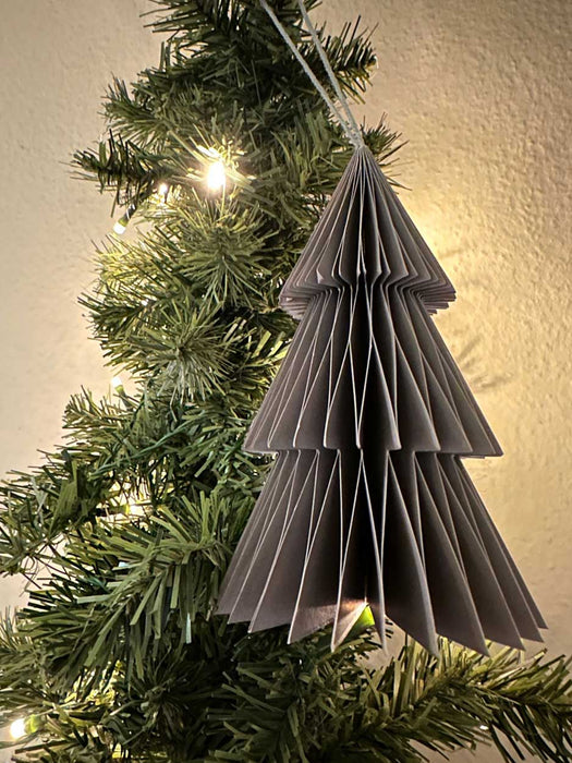2x Papier Tannenbaum Grau Braun 15cm Set Deko-Anhänger Weihnachten Baumschmuck