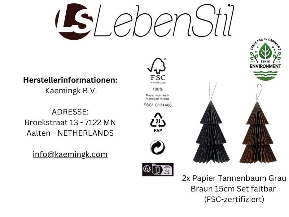 2x Papier Tannenbaum Grau Braun 15cm Set Deko-Anhänger Weihnachten Baumschmuck
