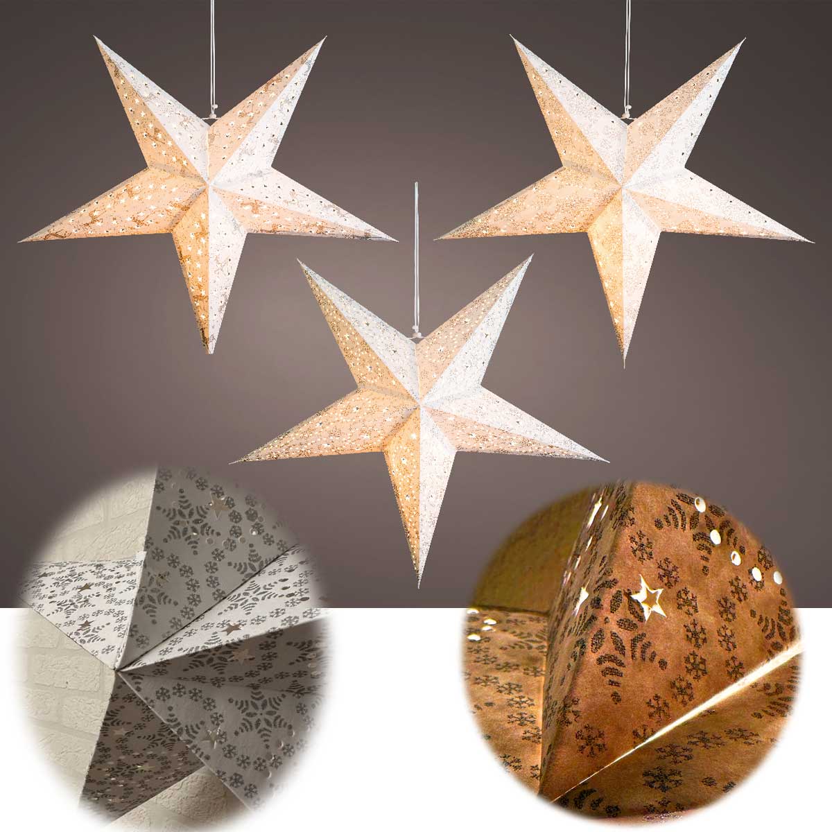 3D Samt Leuchtstern Ø 60cm Weiß Beleuchtet Weihnachtsstern Papierstern —  LS-LebenStil