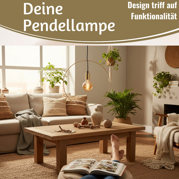 Pendel-Leuchte Ring Gold 40cm E27 Rund Hängelampe Hängeleuchte Deckenleuchte