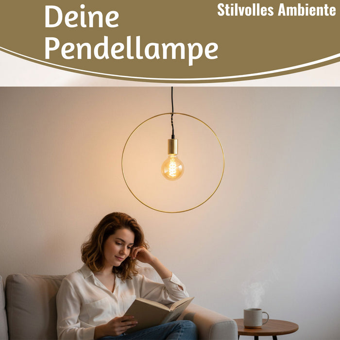 Pendel-Leuchte Ring Gold 40cm E27 Rund Hängelampe Hängeleuchte Deckenleuchte