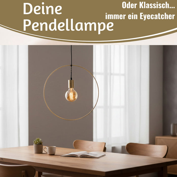 Pendel-Leuchte Ring Gold 40cm E27 Rund Hängelampe Hängeleuchte Deckenleuchte