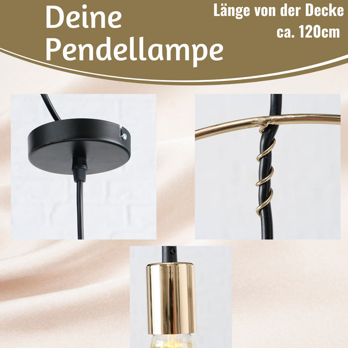 Pendel-Leuchte Ring Gold 40cm E27 Rund Hängelampe Hängeleuchte Deckenleuchte