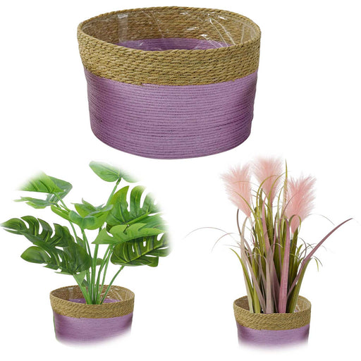 KI-generiertes Bild Seegras Blumentopf Übertopf Palma 33cm Flieder Pflanztopf Aufbewahrungskorb