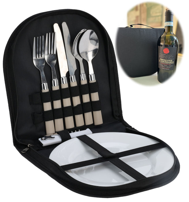 10-teiliges Picknick-Set Tragetasche Geschirr Besteck Mehrweggeschirr — LS-LebenStil