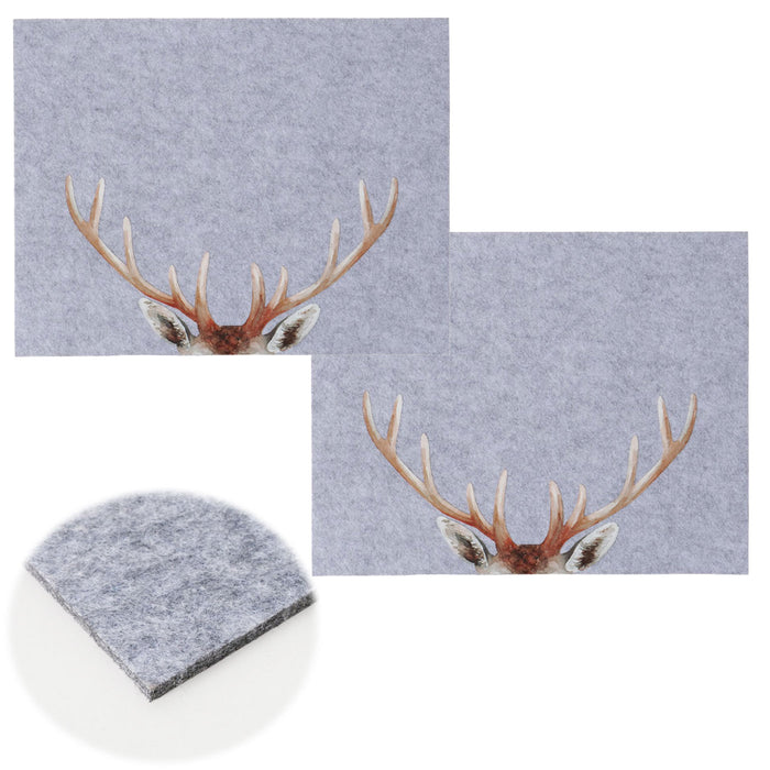 2x Filz Tischset Platzset Hirschgeweih Hellgrau 45cm Rechteckig Platzdeckchen Platzmatte