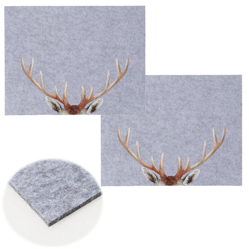 2x Filz Tischset Platzset Hirschgeweih Hellgrau 45cm Rechteckig Platzdeckchen Platzmatte