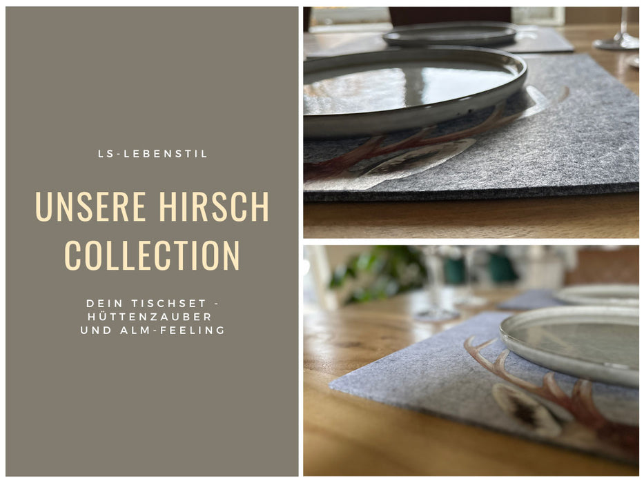 2x Filz Tischset Platzset Hirschgeweih Dunkelgrau 45cm Rechteckig Platzdeckchen Platzmatte