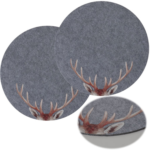 2x Filz Tischset Platzset Hirschgeweih Dunkelgrau 38cm Rund Platzdeckchen Platzmatte