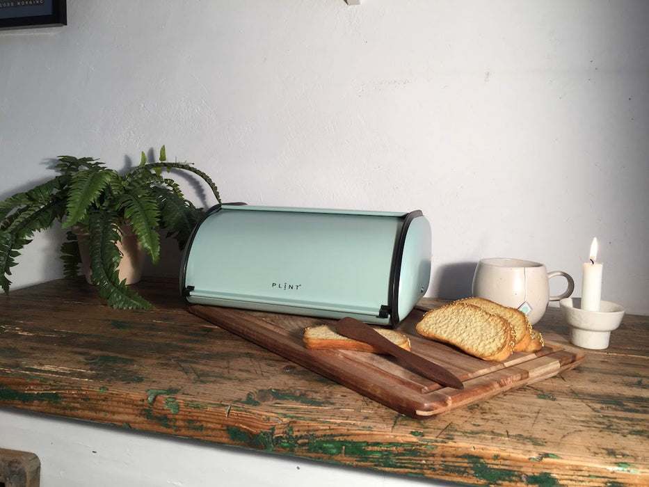 Vintage Brotkasten Leaf Grün 34cm Metall Retro Brotbox Aufbewahrungskorb