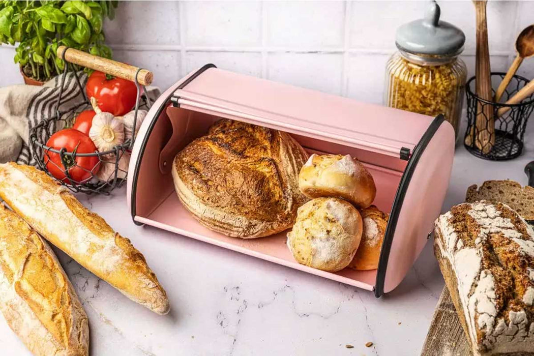 Vintage Brotkasten Rose 34cm Metall Retro Brotbox Aufbewahrungskorb