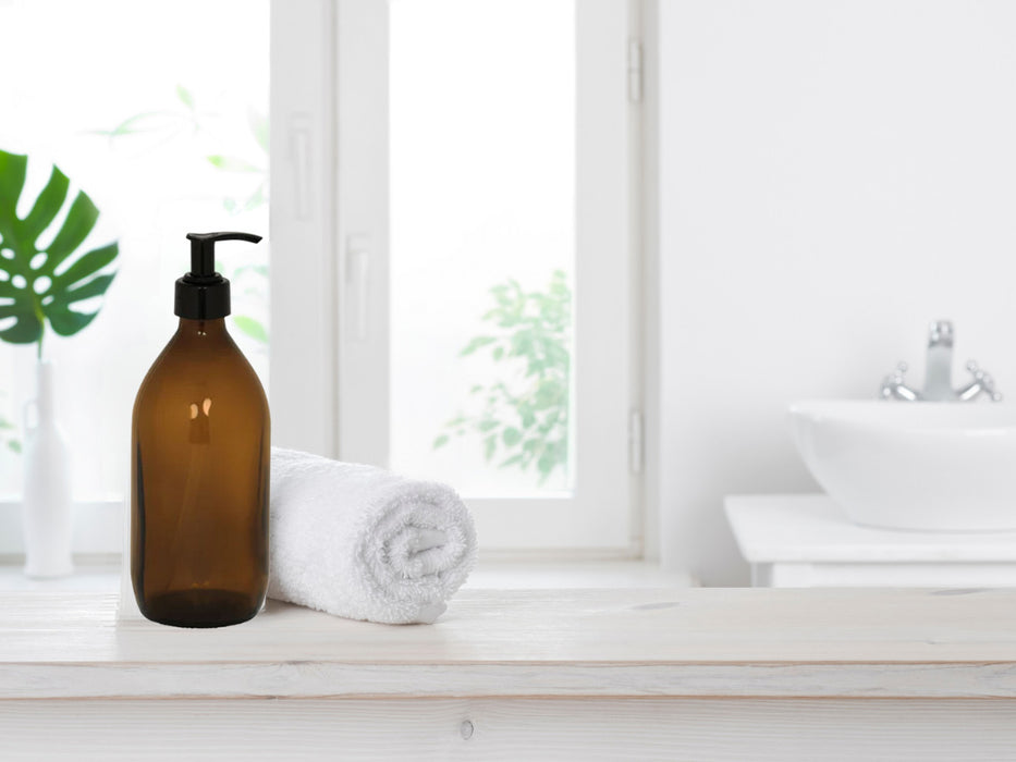 KI-generiertes Bild,Design Glas Seifenspender 300ml Vintage Braun Schwarz 19cm Dispenser Seifenpumpe