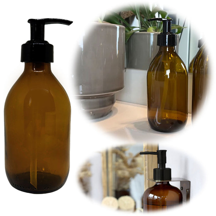KI-generiertes Bild Design Glas Seifenspender 300ml Vintage Braun Schwarz 19cm Dispenser Seifenpumpe