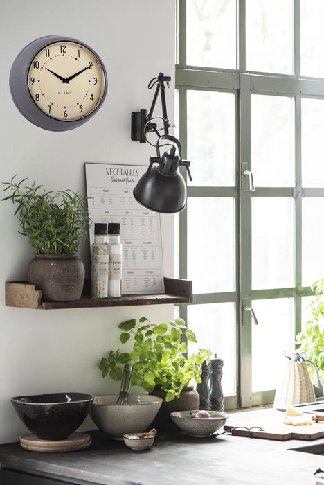 Nostalgische Metall Wanduhr Grau 23cm Vintage Küchenuhr Bürouhr Retro Look