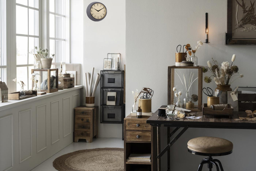 Nostalgische Metall Wanduhr Grau 23cm Vintage Küchenuhr Bürouhr Retro Look