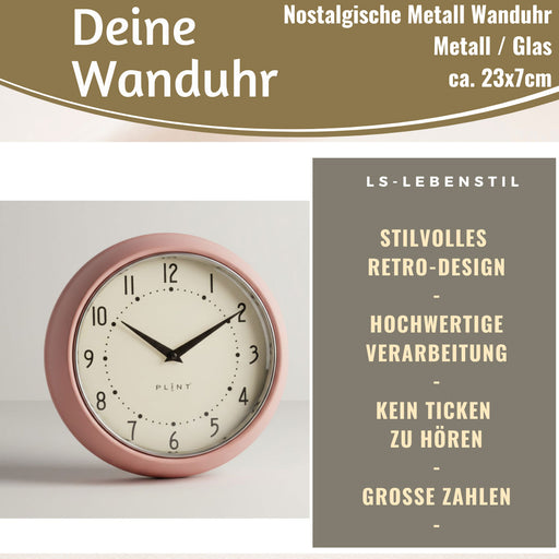 Nostalgische Metall Wanduhr Creme Rose 23cm Vintage Küchenuhr Bürouhr Retro Look