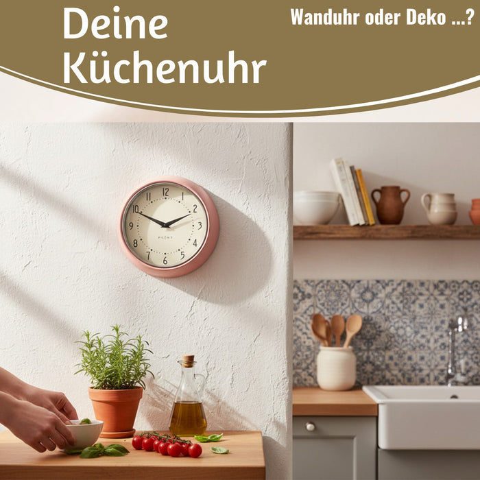Nostalgische Metall Wanduhr Creme Rose 23cm Vintage Küchenuhr Bürouhr Retro Look