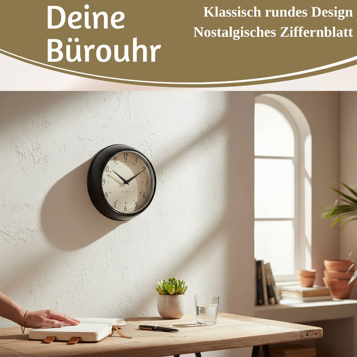 Nostalgische Metall Wanduhr Schwarz 23cm Vintage Küchenuhr Bürouhr Retro Look