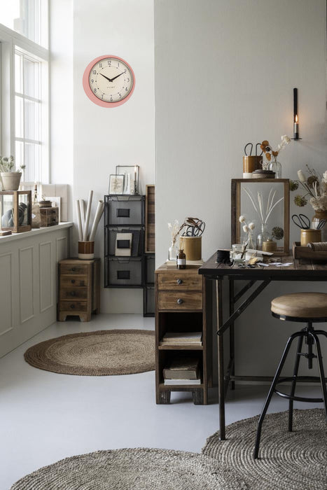 Nostalgische Metall Wanduhr Creme Rose 23cm Vintage Küchenuhr Bürouhr Retro Look