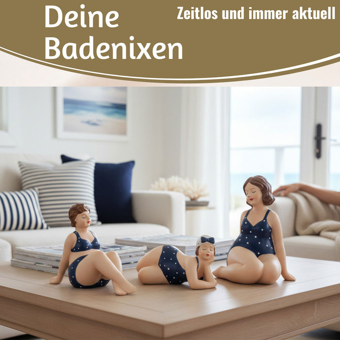 Deko Figuren Set 3x Badenixe Figur Molly Maritim Blau Weiß Badeanzug Objekt