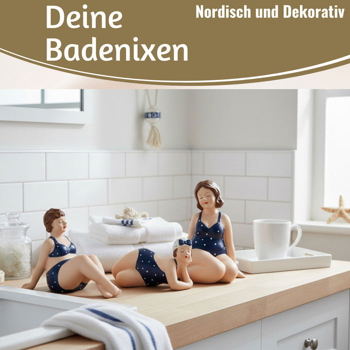 Deko Figuren Set 3x Badenixe Figur Molly Maritim Blau Weiß Badeanzug Objekt