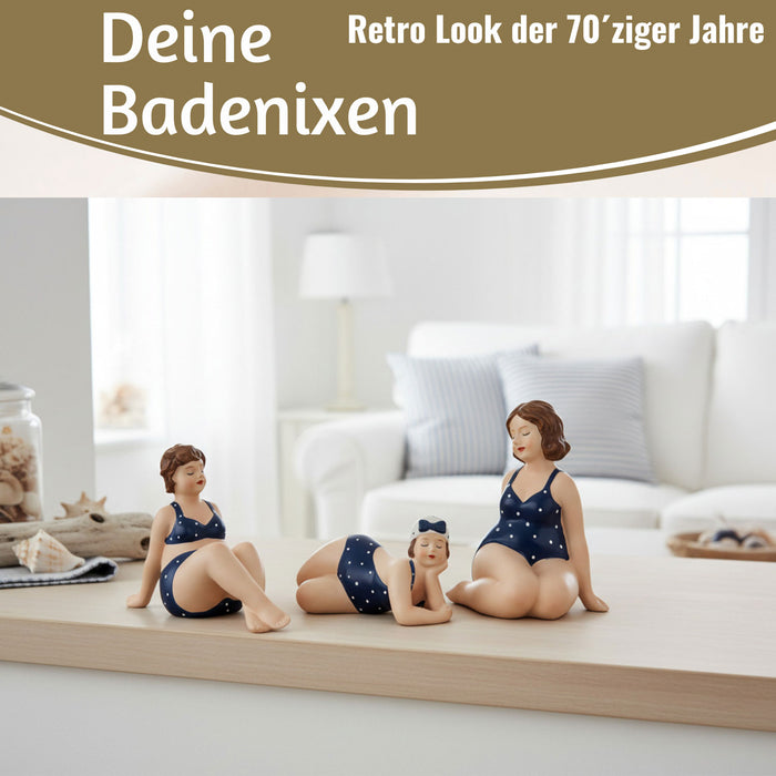 Deko Figuren Set 3x Badenixe Figur Molly Maritim Blau Weiß Badeanzug Objekt