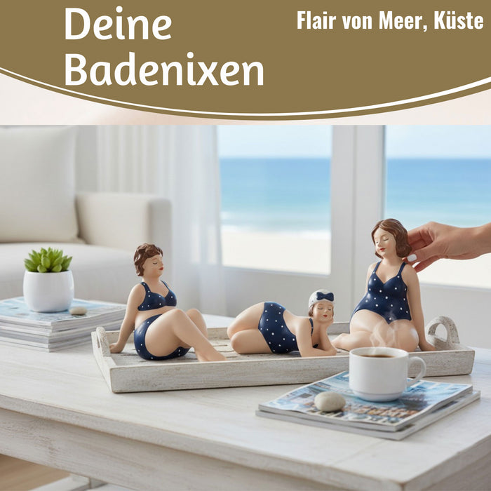 Deko Figuren Set 3x Badenixe Figur Molly Maritim Blau Weiß Badeanzug Objekt