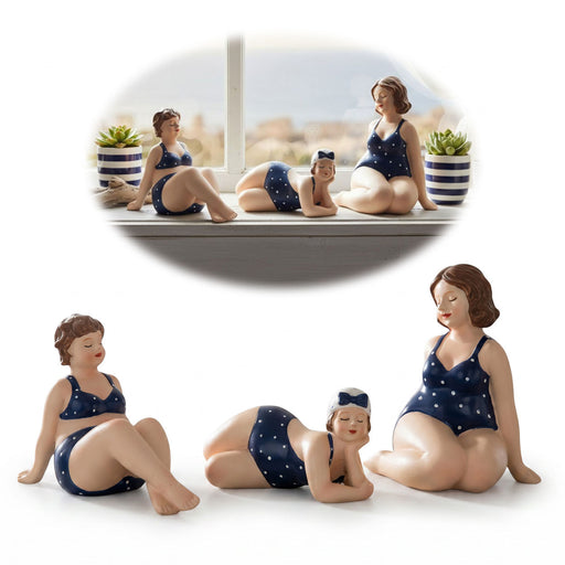 Deko Figuren Set 3x Badenixe Figur Molly Maritim Blau Weiß Badeanzug Objekt