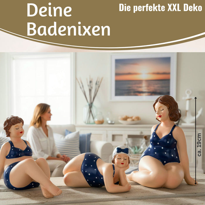 Deko Figuren Set 3x Badenixe XL Figur Molly Maritim Blau Weiß Badeanzug Objekt