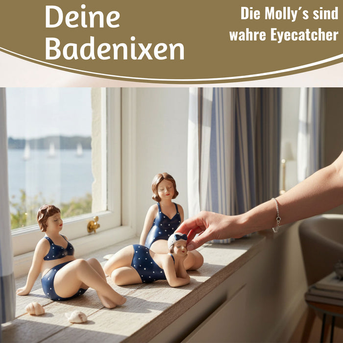 Deko Figuren Set 3x Badenixe XL Figur Molly Maritim Blau Weiß Badeanzug Objekt