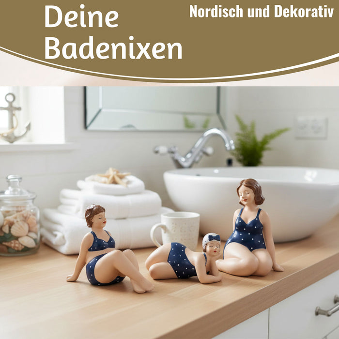 Deko Figuren Set 3x Badenixe XL Figur Molly Maritim Blau Weiß Badeanzug Objekt