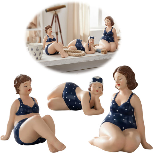 Deko Figuren Set 3x Badenixe XL Figur Molly Maritim Blau Weiß Badeanzug Objekt
