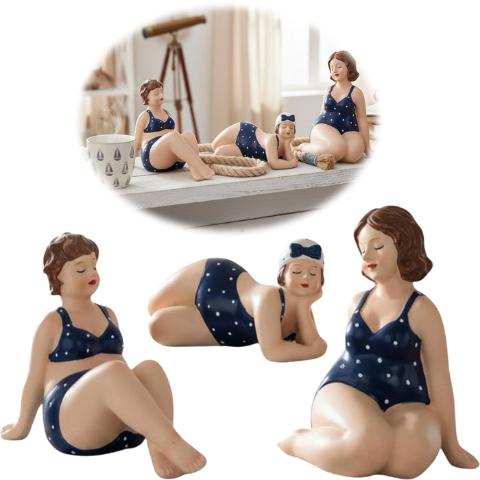 Deko Figuren Set 3x Badenixe XL Figur Molly Maritim Blau Weiß Badeanzug Objekt