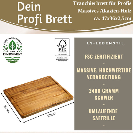 Profi Holz Schneidebrett 47x36cm XL Akazie Küchenbrett Tranchierbrett