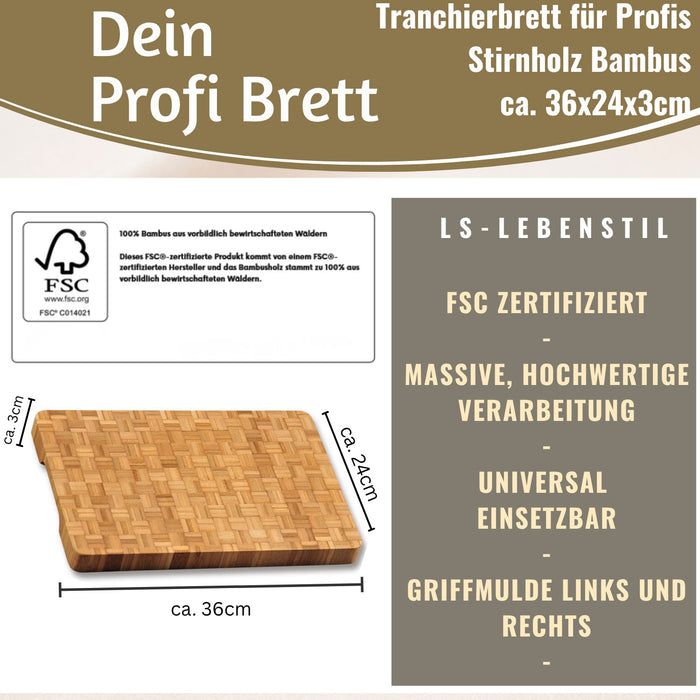 KI-generiertes Bild,Profi Holz Schneidebrett Stirnholz 36cm XL Bambus Küchenbrett Tranchierbrett