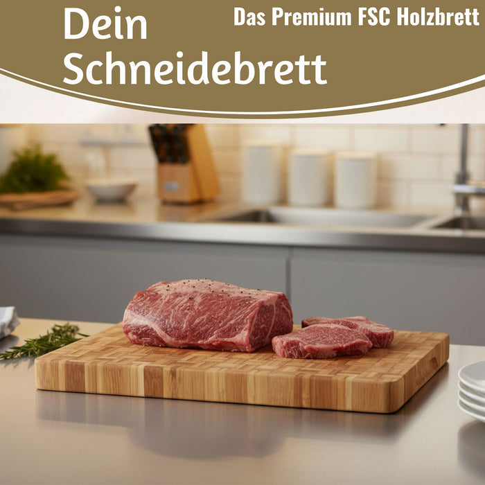 KI-generiertes Bild,Profi Holz Schneidebrett Stirnholz 36cm XL Bambus Küchenbrett Tranchierbrett