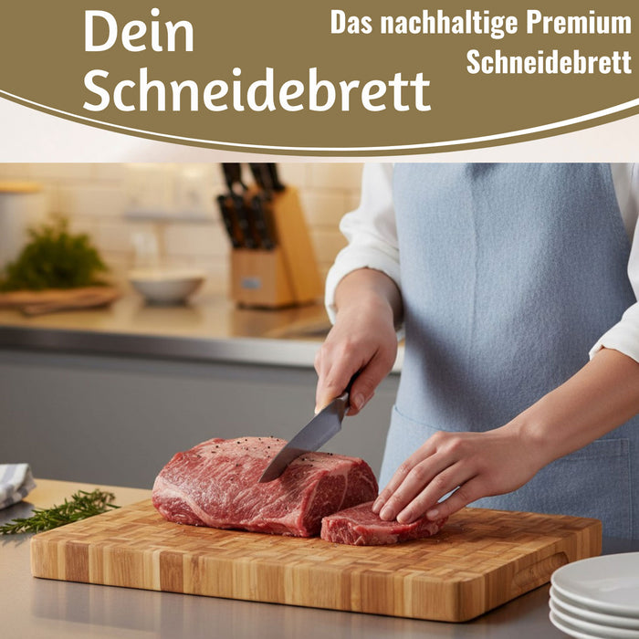 Profi Holz Schneidebrett Stirnholz 36cm XL Bambus Küchenbrett Tranchierbrett