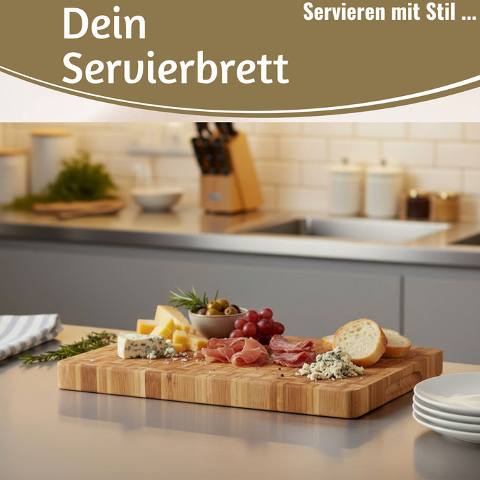 KI-generiertes Bild,Profi Holz Schneidebrett Stirnholz 36cm XL Bambus Küchenbrett Tranchierbrett