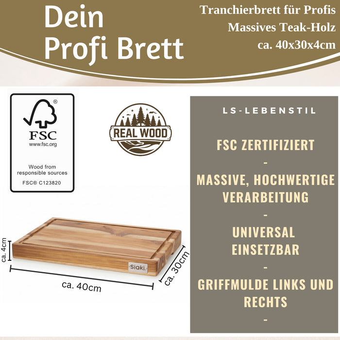 KI-generiertes Bild,Profi Holz Schneidebrett Teak 40cm XL Teakholz Küchenbrett Tranchierbrett