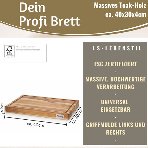 KI-generiertes Bild,Profi Holz Schneidebrett Teak 40cm XL Teakholz Küchenbrett Tranchierbrett
