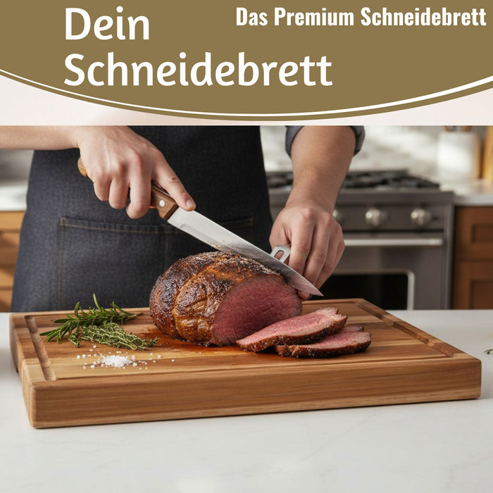 KI-generiertes Bild,Profi Holz Schneidebrett Teak 40cm XL Teakholz Küchenbrett Tranchierbrett