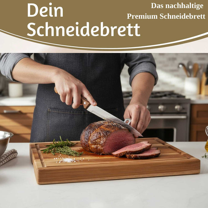 KI-generiertes Bild,Profi Holz Schneidebrett Teak 40cm XL Teakholz Küchenbrett Tranchierbrett