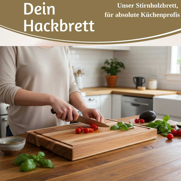KI-generiertes Bild,Profi Holz Schneidebrett Teak 40cm XL Teakholz Küchenbrett Tranchierbrett