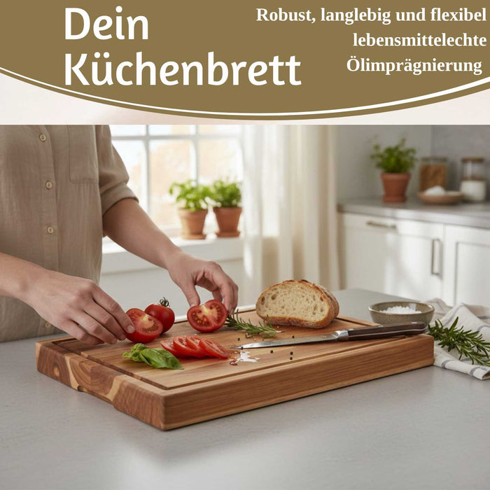 Profi Holz Schneidebrett Teak 40cm XL Teakholz Küchenbrett Tranchierbrett
