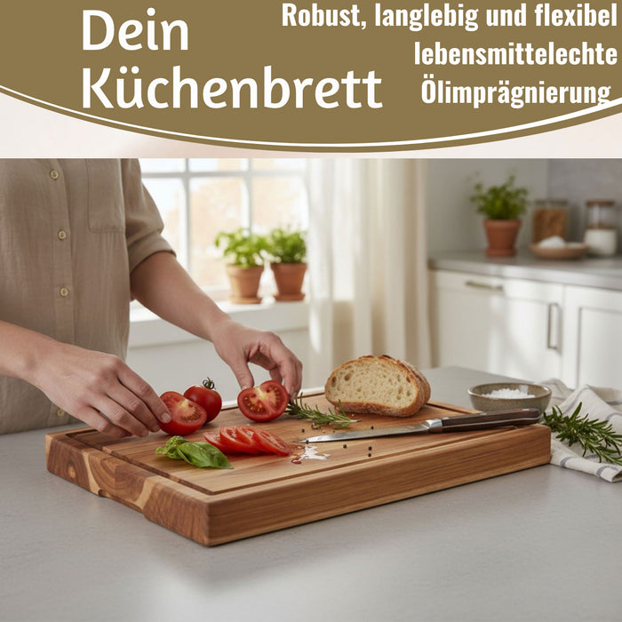 KI-generiertes Bild,Profi Holz Schneidebrett Teak 40cm XL Teakholz Küchenbrett Tranchierbrett