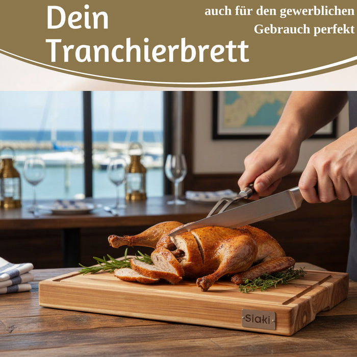 KI-generiertes Bild,Profi Holz Schneidebrett Teak 40cm XL Teakholz Küchenbrett Tranchierbrett