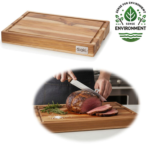 KI-generiertes Bild Profi Holz Schneidebrett Teak 40cm XL Teakholz Küchenbrett Tranchierbrett