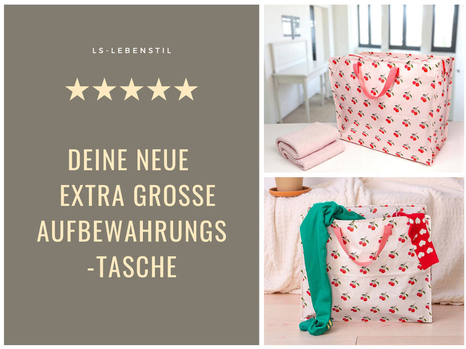 XXL Jumbo Bag Cherry - Kirschen 55cm Recyclet Aufbewahrungstasche Einkaufstasche