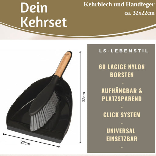Kehrbesen Kehrschaufel 32x22cm Schwarz Kehrset Kehrblech und Handfeger