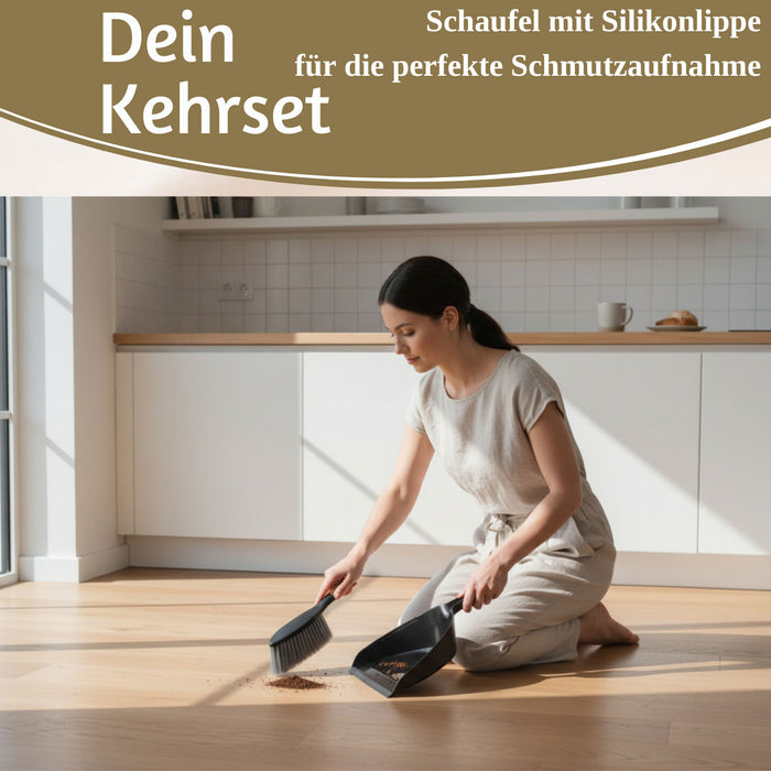 Kehrbesen Kehrschaufel 32x22cm Schwarz Kehrset Kehrblech und Handfeger